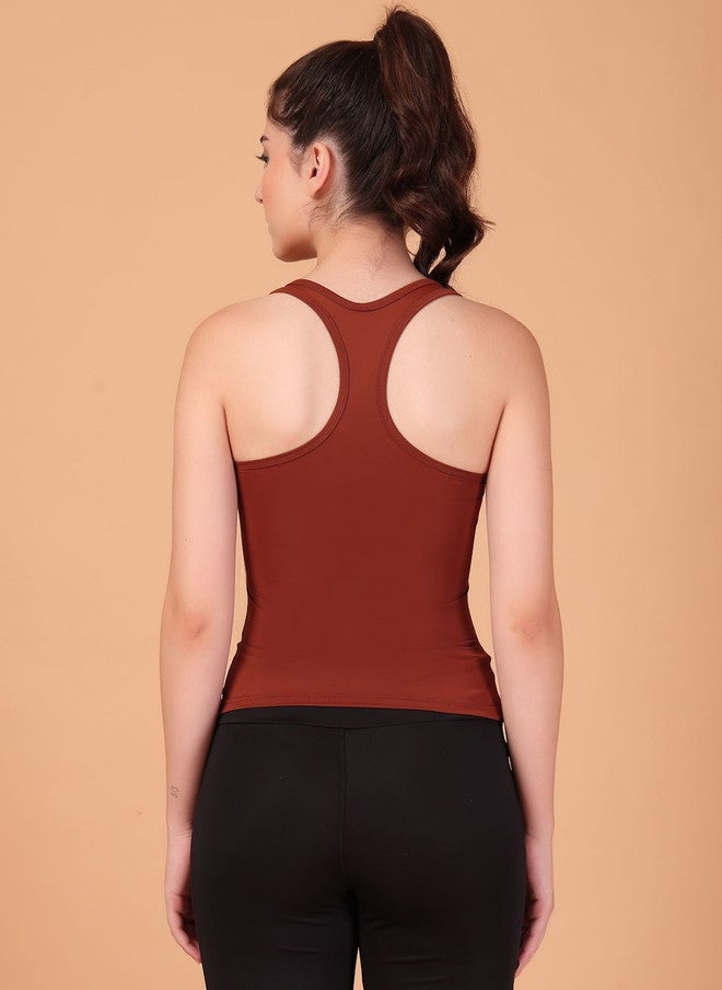 CUKOO Women Solid Brown Tank Top - Image 5